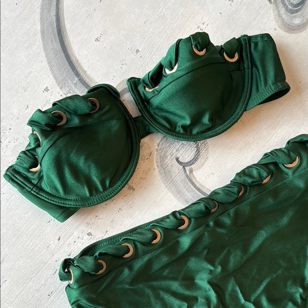 ZIMMERMANN Green Bikini Set with Grommet Details